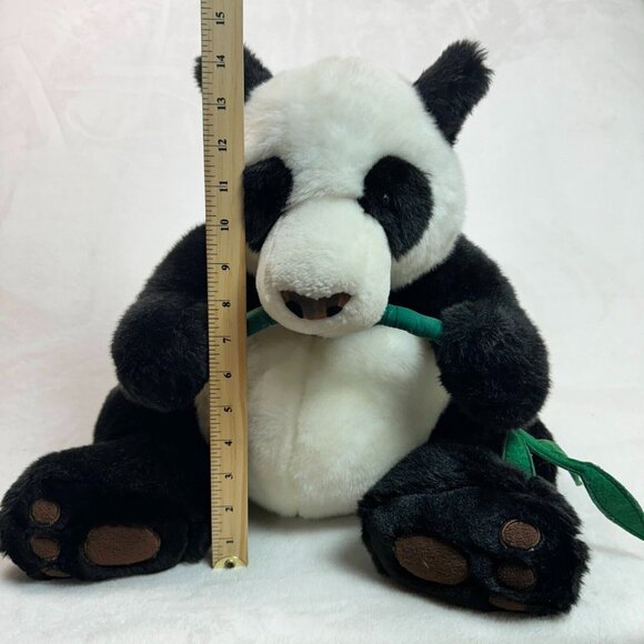 FAO Schwarz Toy Panda Eating Bamboo Medium Plush Stuffed Bear Black & White 14" - Picture 7 of 13